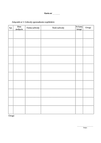 KPZW ZAL1 Księga protokołów zgromadzeń wspólników spółki z ograniczoną odpowiedzialnością (sp. z o.o.) - załącznik 1