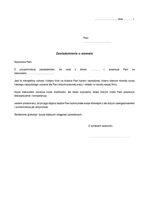 ZoA Zawiadomienie o awansie