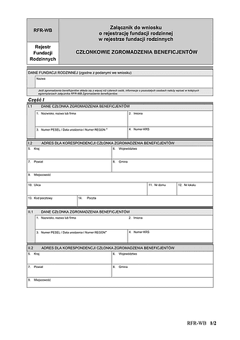 RFR-WB Załącznik do wniosku o rejestrację fundacji rodzinnej w rejestrze fundacji rodzinnych CZŁONKOWIE ZGROMADZENIA BENEFICJENTÓW