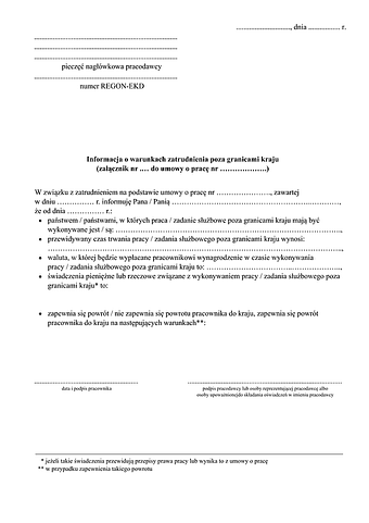 IoWZPGK Informacja o warunkach zatrudnienia poza granicami kraju