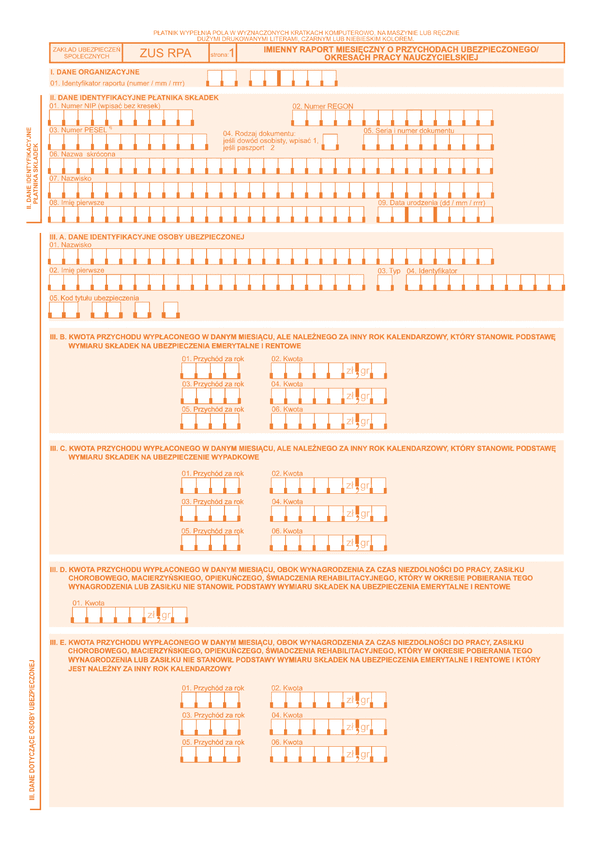 ZUS RPA Imienny raport miesięczny o przychodach ubezpieczonego/okresach pracy nauczycielskiej - z wysyłką do PUE ZUS