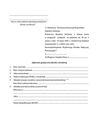 ZPCHZ Zgłoszenie podejrzenia choroby zawodowej