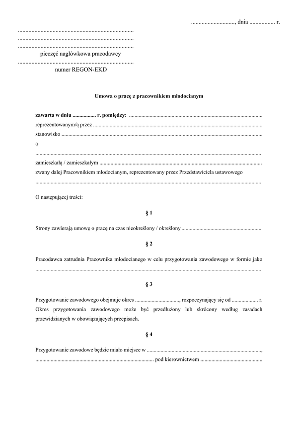 UoPPM Umowa o pracę z pracownikiem młodocianym