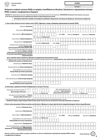 WoNPZKU-rus (7) Wniosek o nadanie numeru PESEL w związku z konfliktem na Ukrainie - w języku polskim i rosyjskim