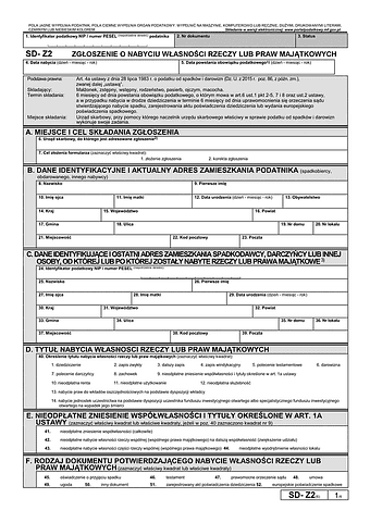 Formularz SD-Z2 – Zwolnienie z podatku od darowizny i spadku