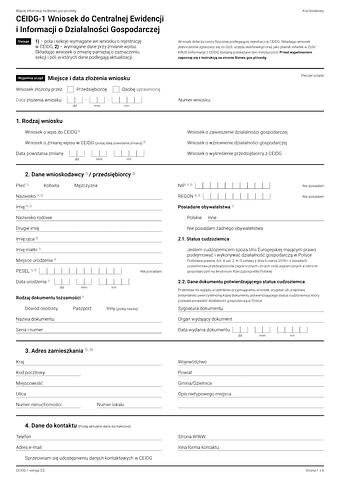CEIDG-1 (3.1) Wniosek o wpis do centralnej ewidencji i informacji o działalności gospodarczej