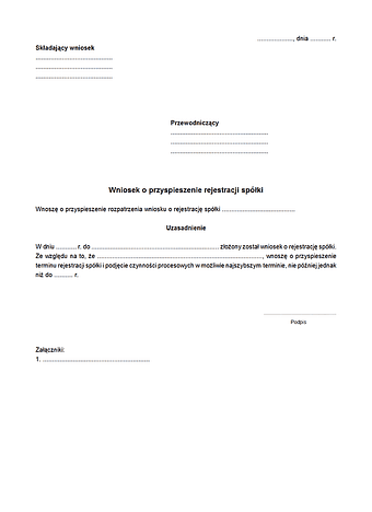 WoPRS Wniosek o przyspieszenie rejestracji spółki