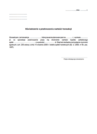 OopWt Oświadczenie o przekroczeniu wartości transakcji