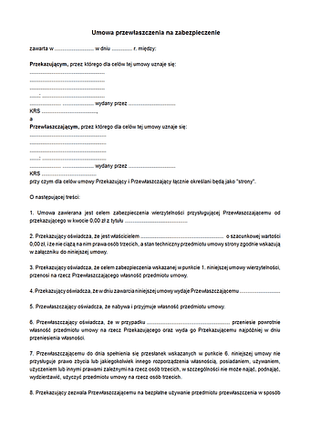 UpnZ Umowa przewłaszczenia na zabezpieczenie