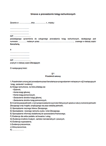 UpkR Umowa o prowadzenie ksiąg rachunkowych