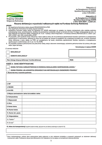 DnpFOR Roczna deklaracja o wysokości naliczonych wpłat na Fundusz Ochrony Rolnictwa