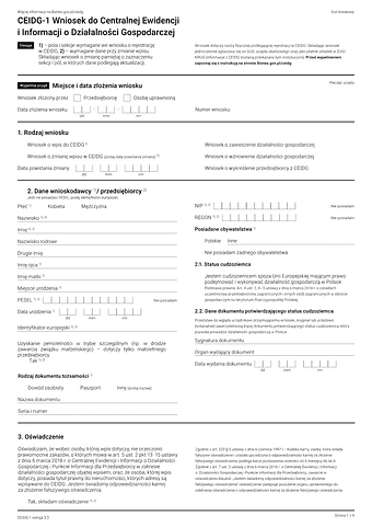 CEIDG-1 (3.1) Wniosek o wpis do centralnej ewidencji i informacji o działalności gospodarczej