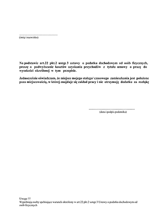 OowkUP Oświadczenie o wyższe koszty uzyskania przychodu