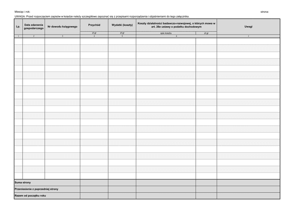 KPiR-R zal Podatkowa Księga Przychodów i Rozchodów przeznaczona dla rolników prowadzących działalność gospodarczą - załącznik
