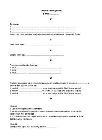 USJ Umowa spółki jawnej