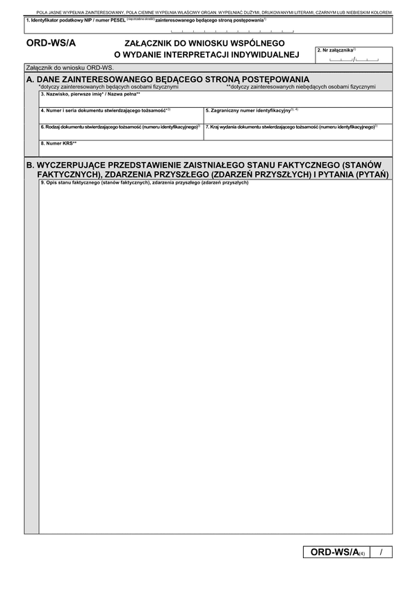 ORD-WS/A (4) Załącznik do wniosku wspólnego o wydanie interpretacji indywidualnej